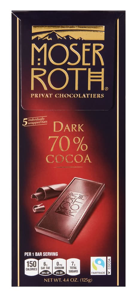 Moser Roth 70% Dark Chocolate Bar (4.4 oz, 5 ct)