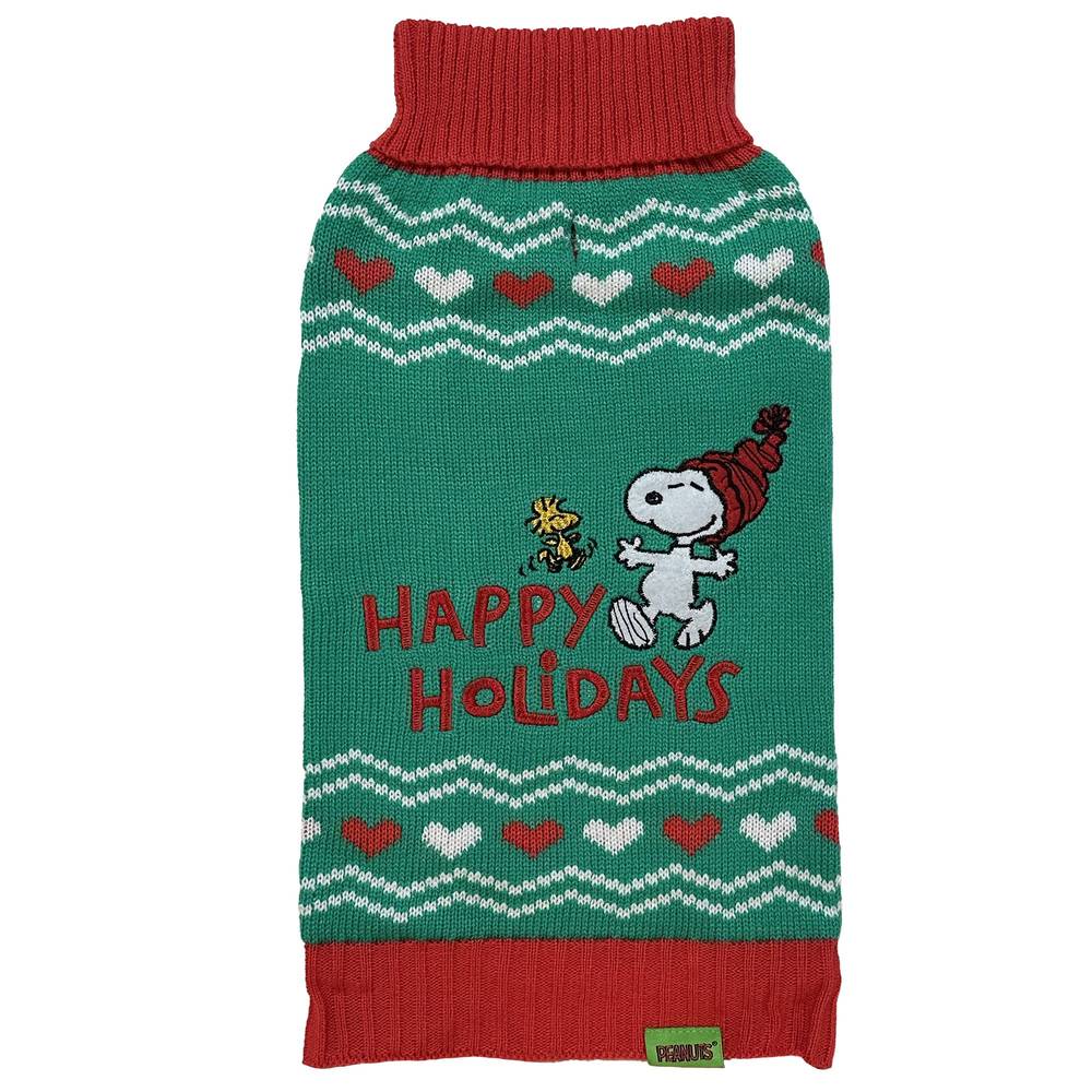 GMason Peanuts Happy Holidays Pet Sweater, Medium, Green-Red