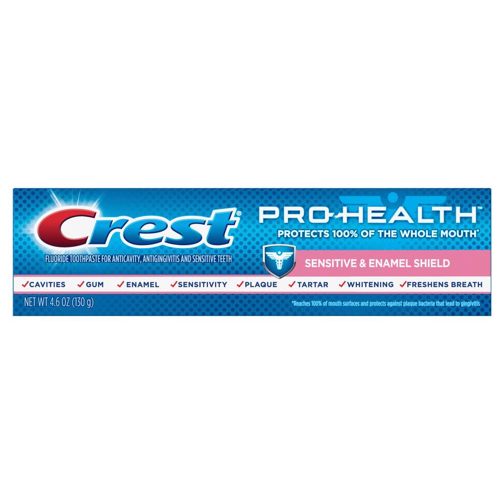 Crest Pro-Health Fluoride Toothpaste for Anticavity, Antigingivitis, and Sensitive Teeth, Enamel Shield, Smooth Formula, 4.6 OZ