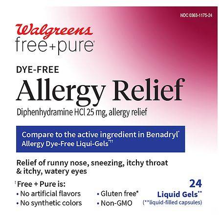 Walgreens Free & Pure Dye-Free Allergy Relief Diphenhydramine HCl 25 mg - 24.0 ea