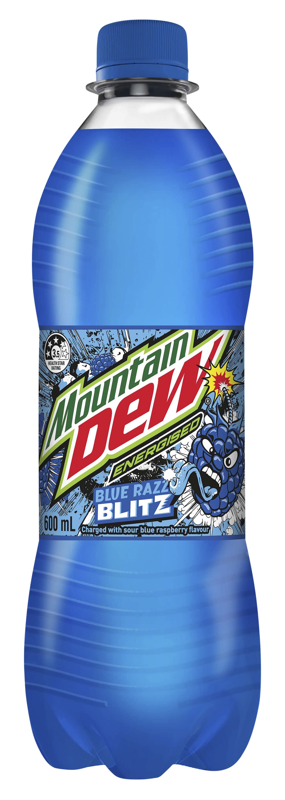 Mountain Dew Energised Soft Drink, Blue Razz Blitz (24 x 600mL)