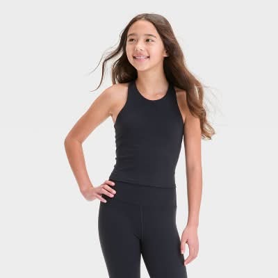 Girls' Strappy Crop TankTop - All In Motion™ Black XL: Moisture Wicking, Midweight, Knit