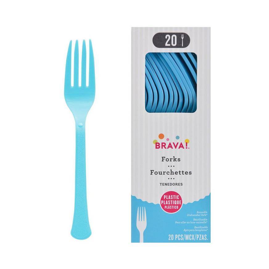 Caribbean Blue Plastic Forks, 20ct