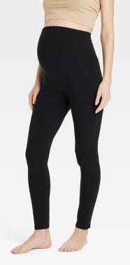 Over Belly Knit Maternity Leggings - Isabel Maternity by Ingrid & Isabel™ Black L: Cotton Modal Blend, High Rise, Ankle Length, Slim Fit