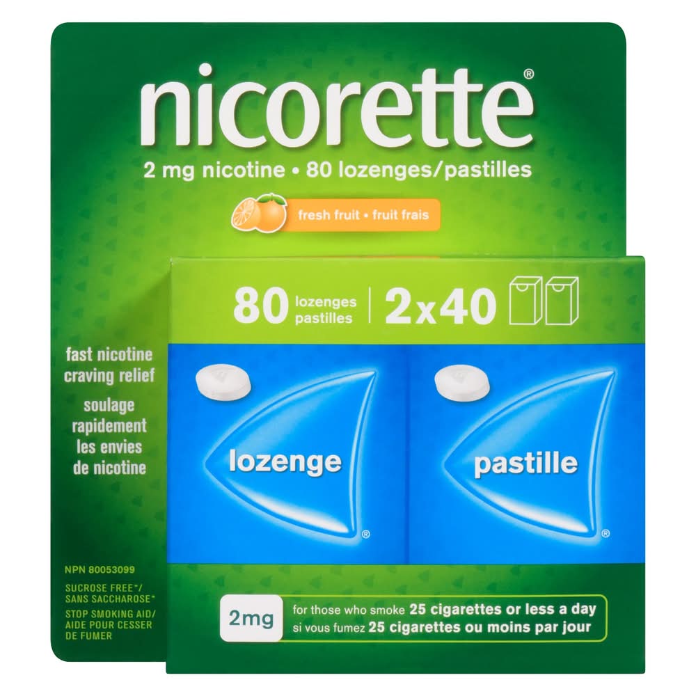 Nicorette 2Mg Lozenges Quit Smoking Nicotine Gum, Fresh Fruit (80 ct)