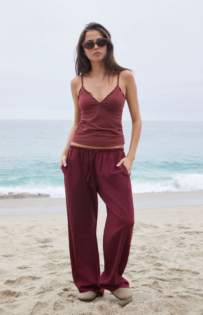 John Galt Women's  Anastasia Linen Pants Burgundy One Size