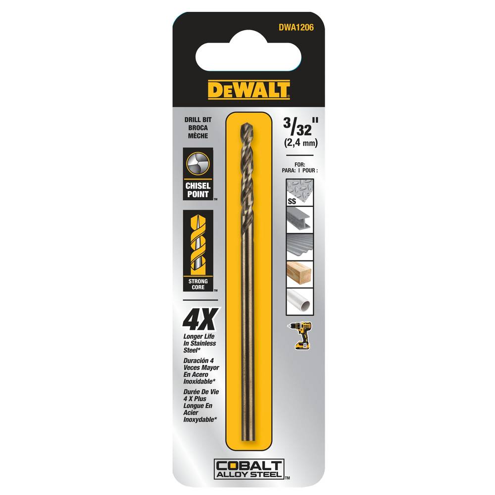 DEWALT 3/32-in x 2-1/4-in Cobalt Alloy Steel Jobber Length Twist Drill Bit | DWA1206