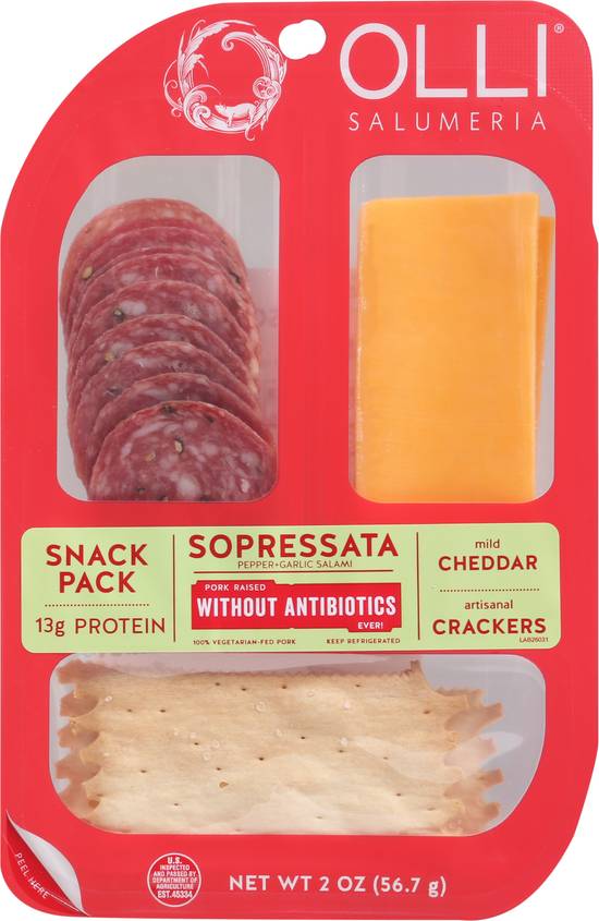 Olli Sopressata & Mild Cheddar Snack pack With Crackers