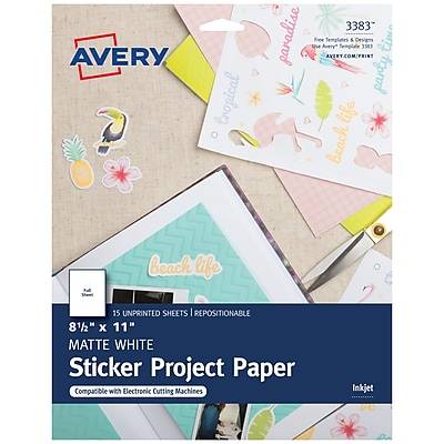 Avery Repositionable Inkjet Sticker Paper, 8.5 x 11, White, 1 Label/Sheet, 15 Sheets/Pack, 15 Stickers/Pack (3383)