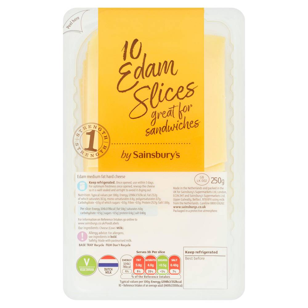 SAVE £0.85 Sainsbury's Edam Cheese Slices 250g