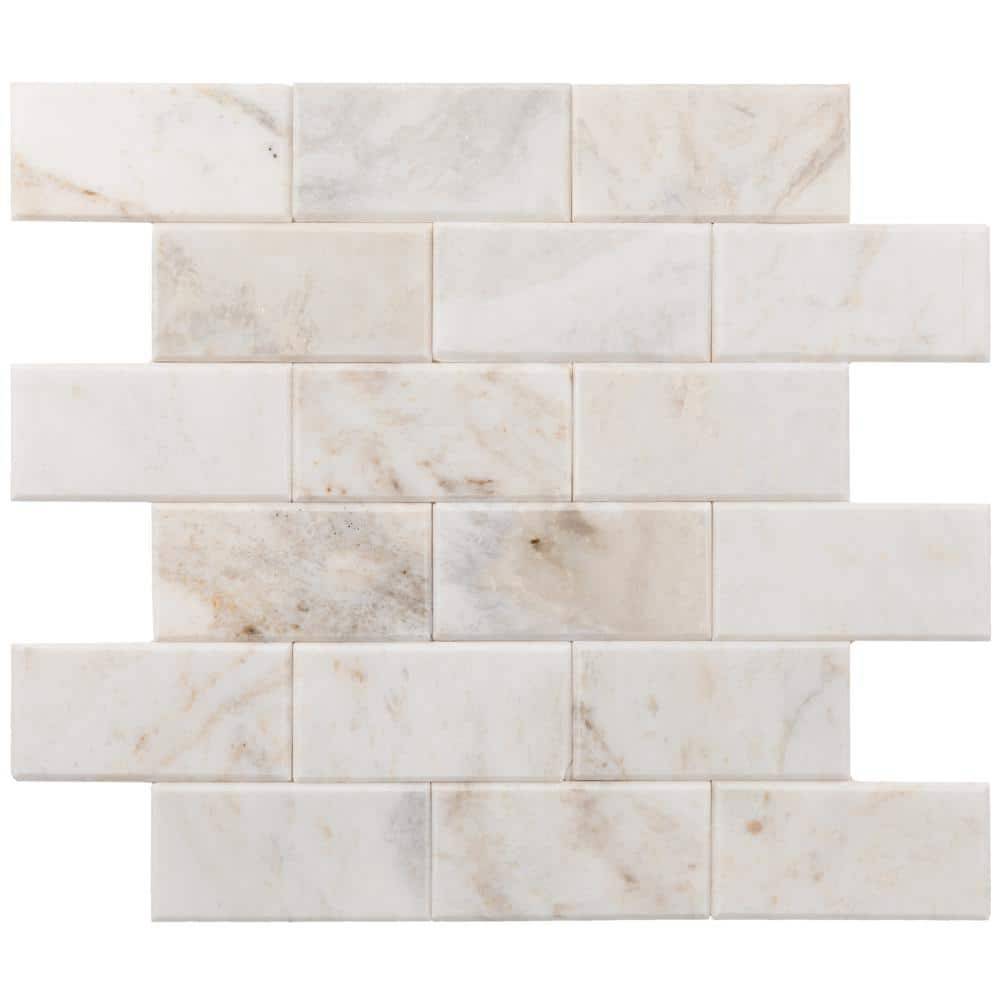 Daltile Xpress Mosaix Peel 'N Stick Daphne White Polished 14 In. X 12 In. Marble Brick Joint Mosaic Tile (0.97 Sq. Ft./Each)