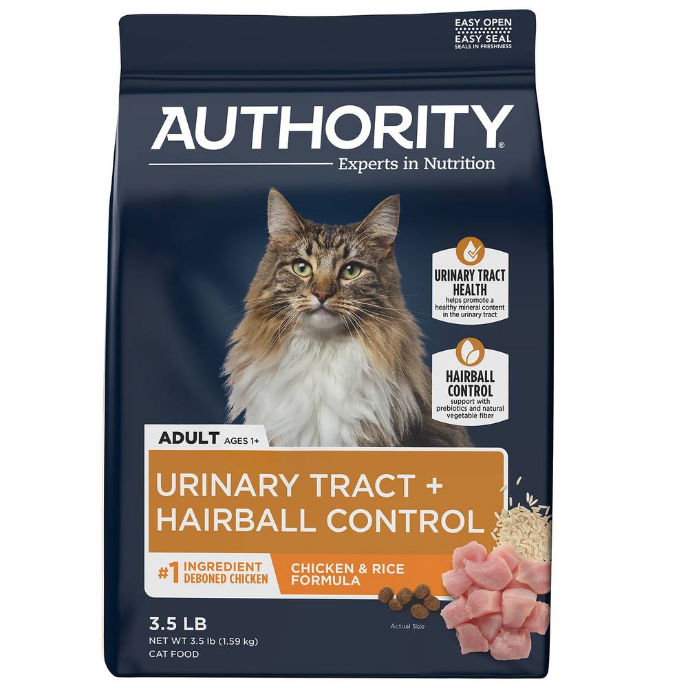 AUTHORITY Urinary Tract Health & Hairball Control Adult Cat Food, Chicken-Rice (3.5 lbs)