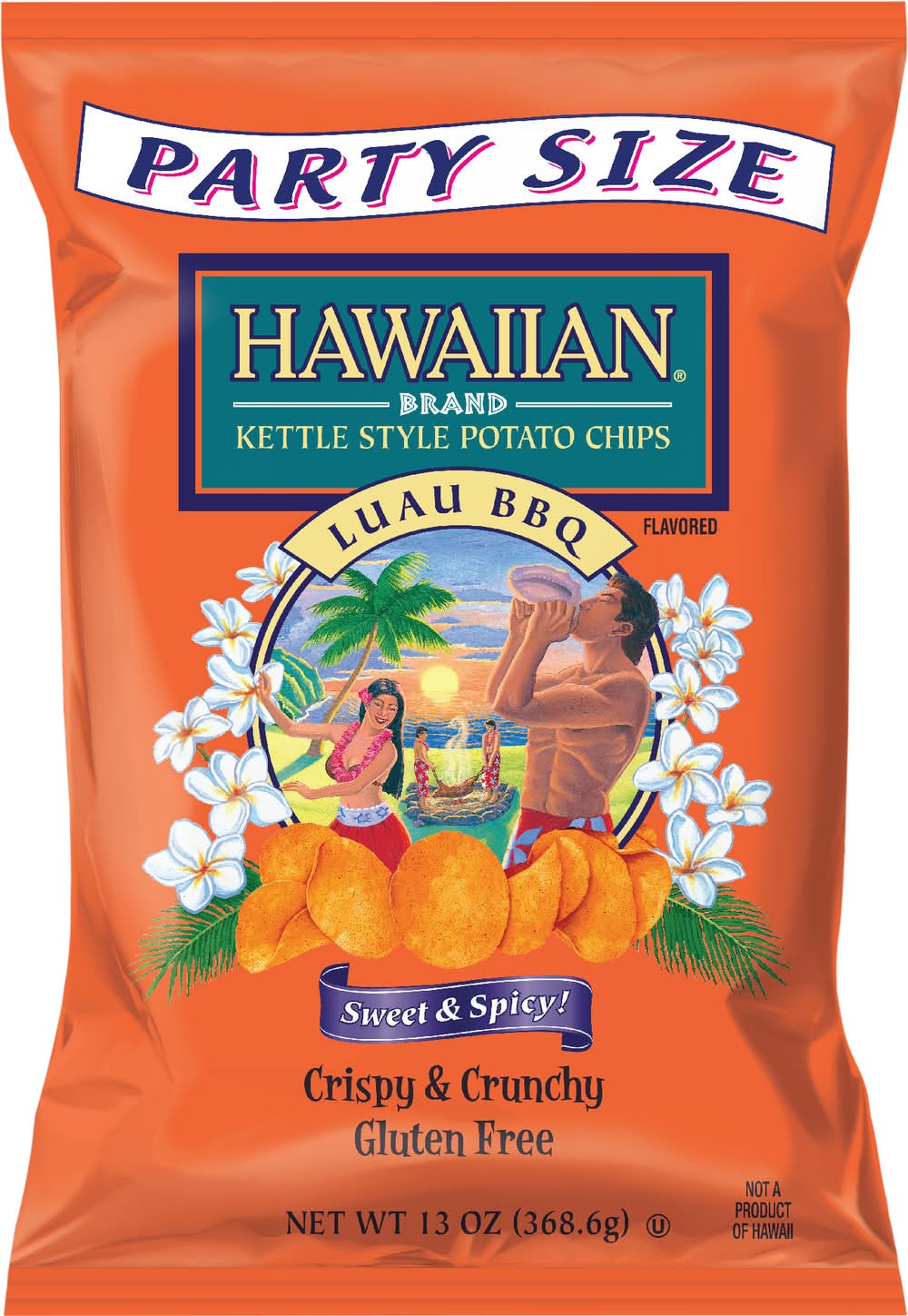 Hawaiian Crispy & Crunchy Kettle Style Potato Chips, Luau Bbq (13 oz)