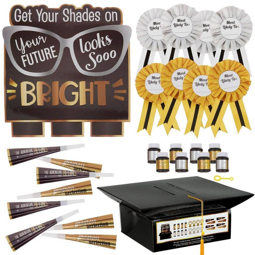 Black, Silver Gold Bright Future Graduation Party Kit for 8 Guests