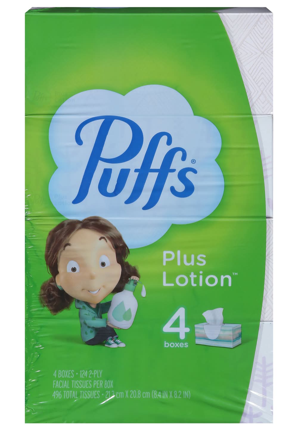Puffs Plus Lotion Gentle & Soothing 2 Ply Facial Tissues, 8.4x8.2 in (4 ct)