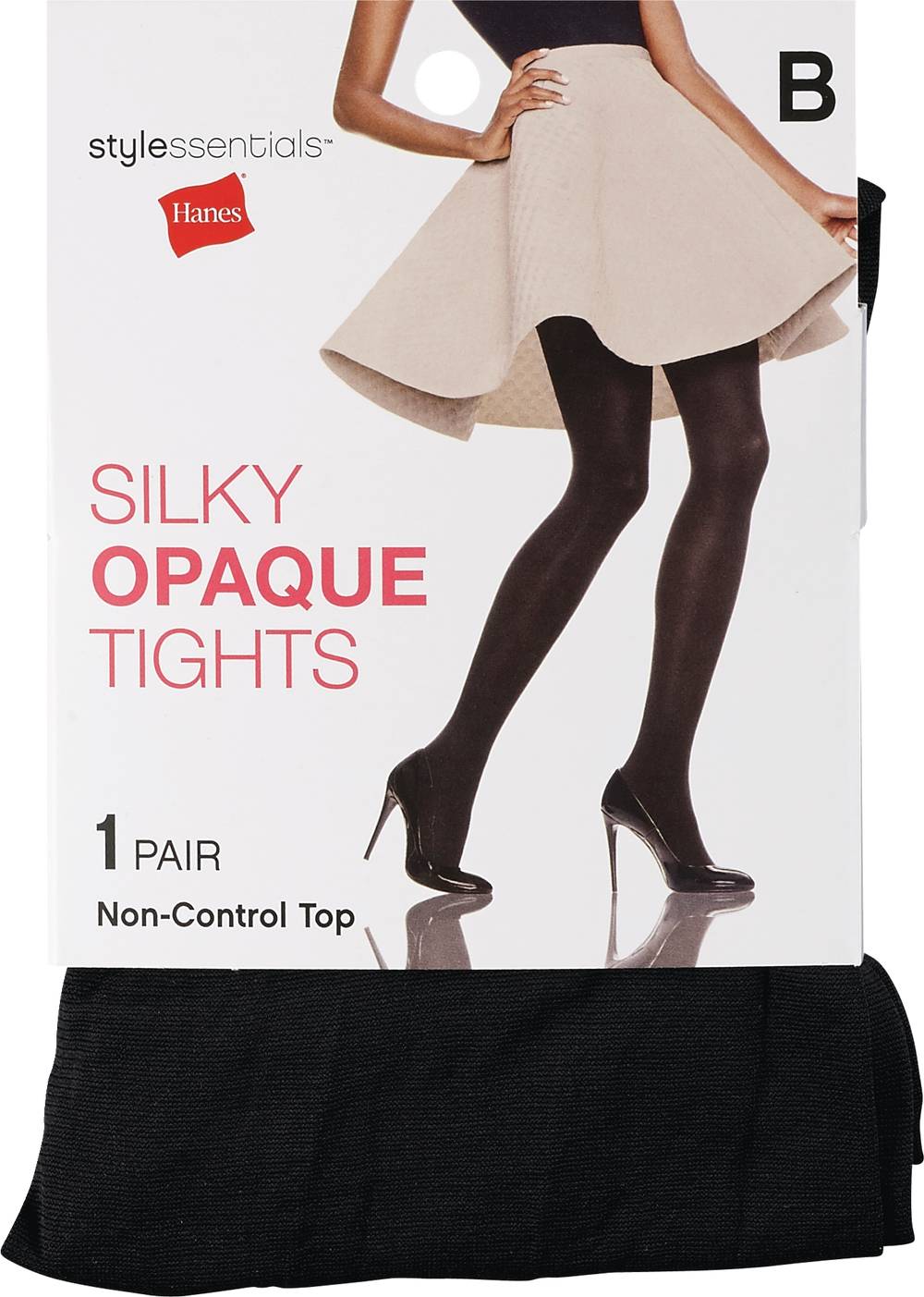 Style Essentials By Hanes Silky Opaque Tights, Black, M/L