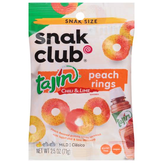 Snak Club Tajin Peach Rings Sweet and Spicy Gummy Snacks (2.5oz bag)