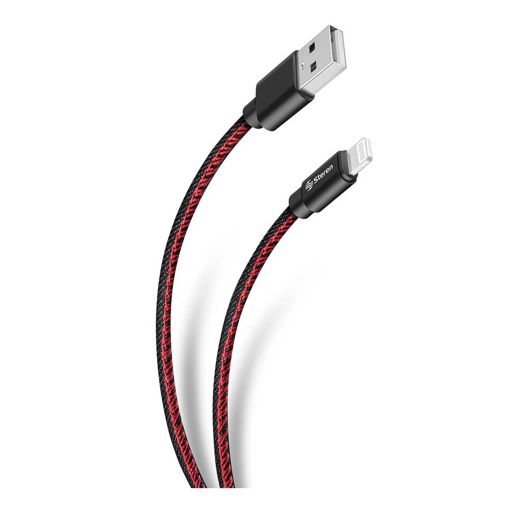 Steren · Cable usb a lightning con forro de mezclilla