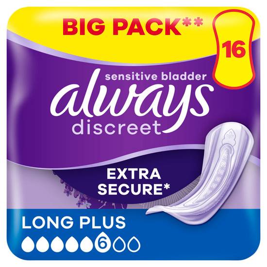 Always Discreet Incontinence Pads Women Long Plus 16 Count