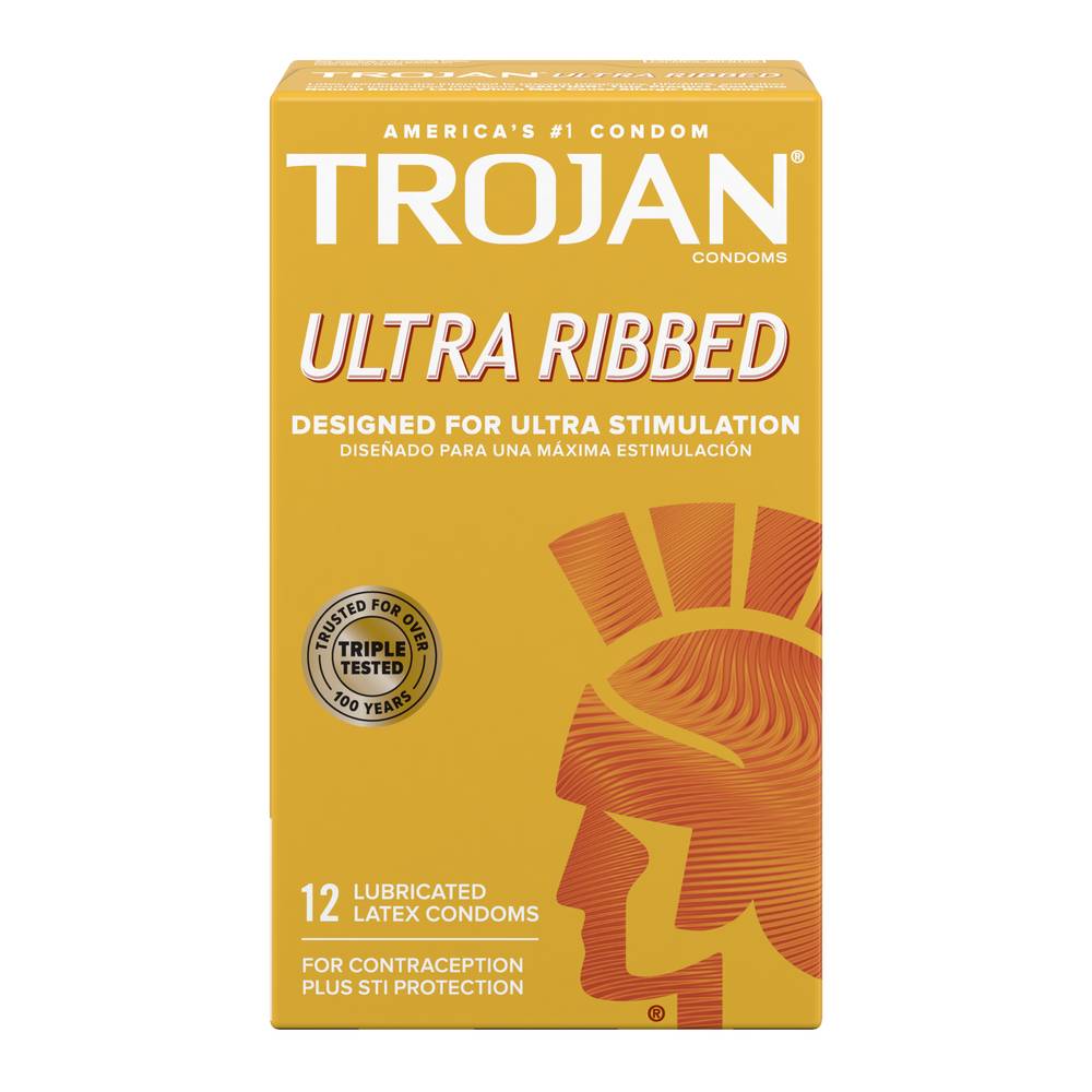 Trojan Ultra Ribbed Lubricated Condoms (12 ct)