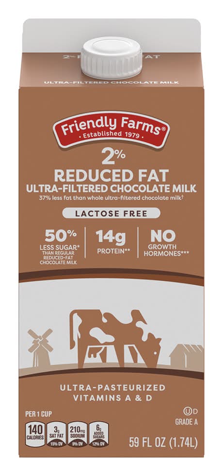 Friendly Farms Lactose Free Grade a 2% Reduced Fat Ultra-Filtered Milk, Chocolate (59 fl oz)