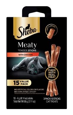 Sheba Soft Meaty Tender Sticks Adult Cat Treats, Chicken (15 x 0.14 oz)
