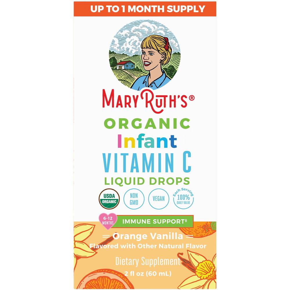 Organic Infant Vitamin C Liquid Drops - Immune Support - Orange Vanilla (2 Fl. Oz.)