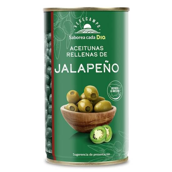 Aceitunas rellenas de jalapeño Vegecampo lata 150 g