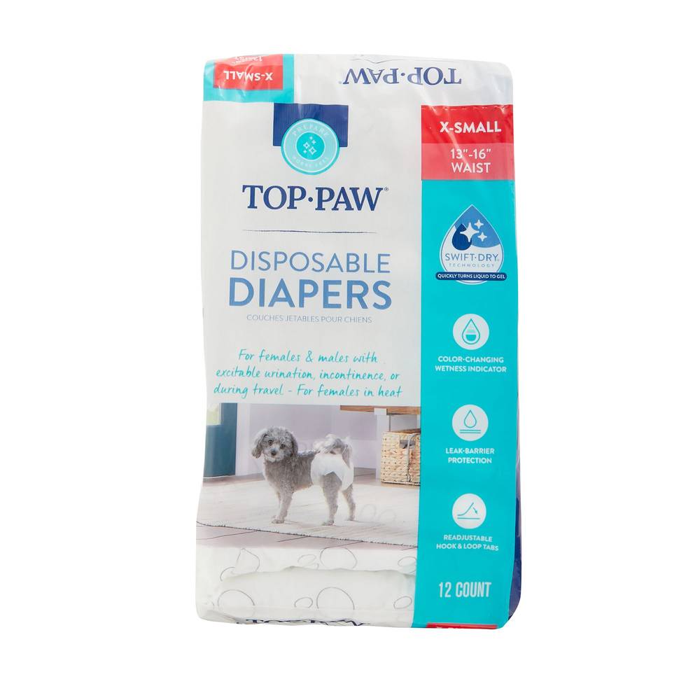 Top Paw Disposable Dog Diapers, X Small, White (12 ct)