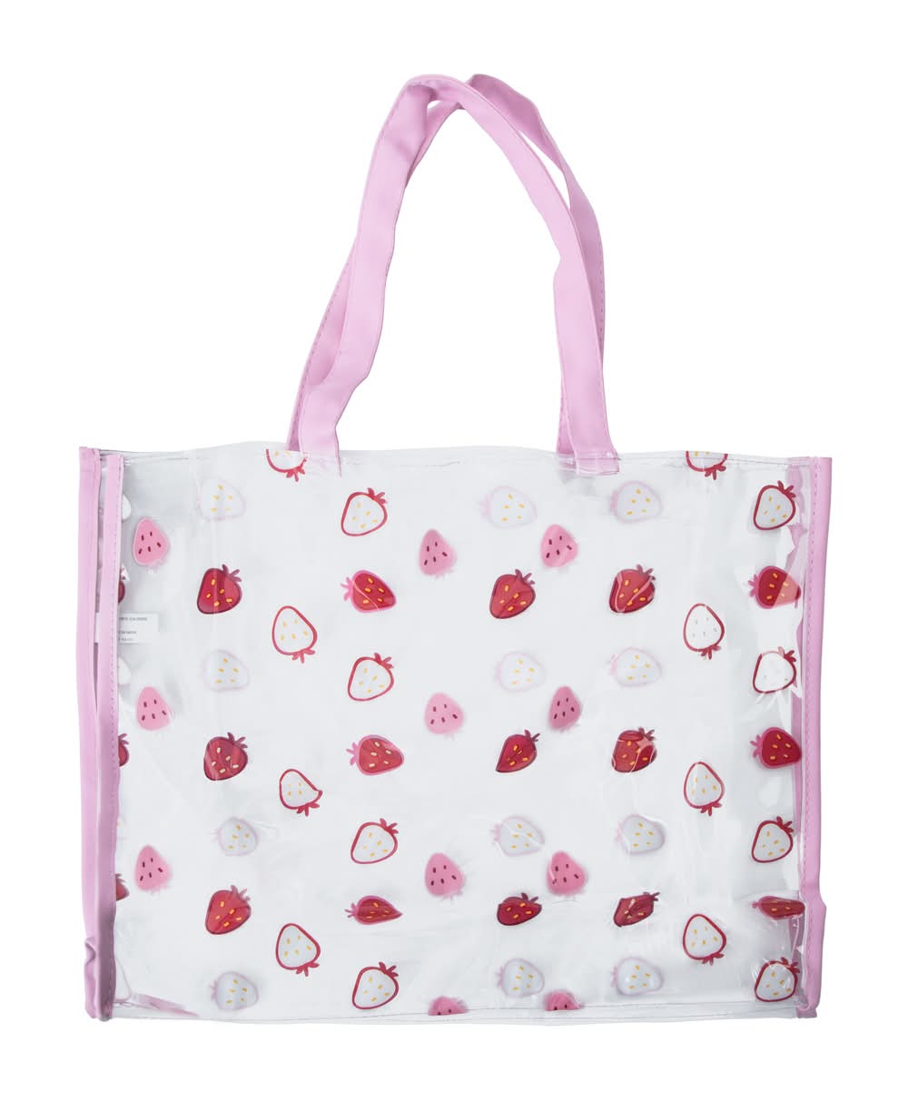 Large Summer Printed Clear Tote Bag 14in x 18in Strawberry