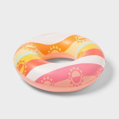Sun Belt Stripe Swim Tube Water Floats and Inflatables Orange/White - Sun Squad™