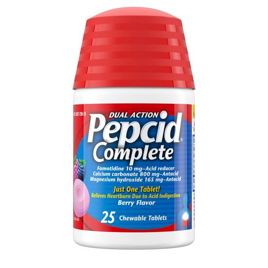 Pepcid Complete Acid Reducer + Antacid Chewable Tablets, Berry, 25 ct