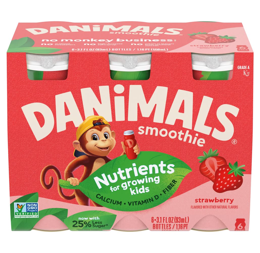 Danimals Kids Yogurt Smoothie Dairy Drink, Strawberry (6 x 3.1 fl oz)