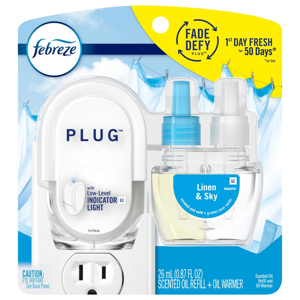 Febreze Plug Scented Oil Refill Oil Warmer Air Freshener, Linen & Sky (0.87 fl oz)