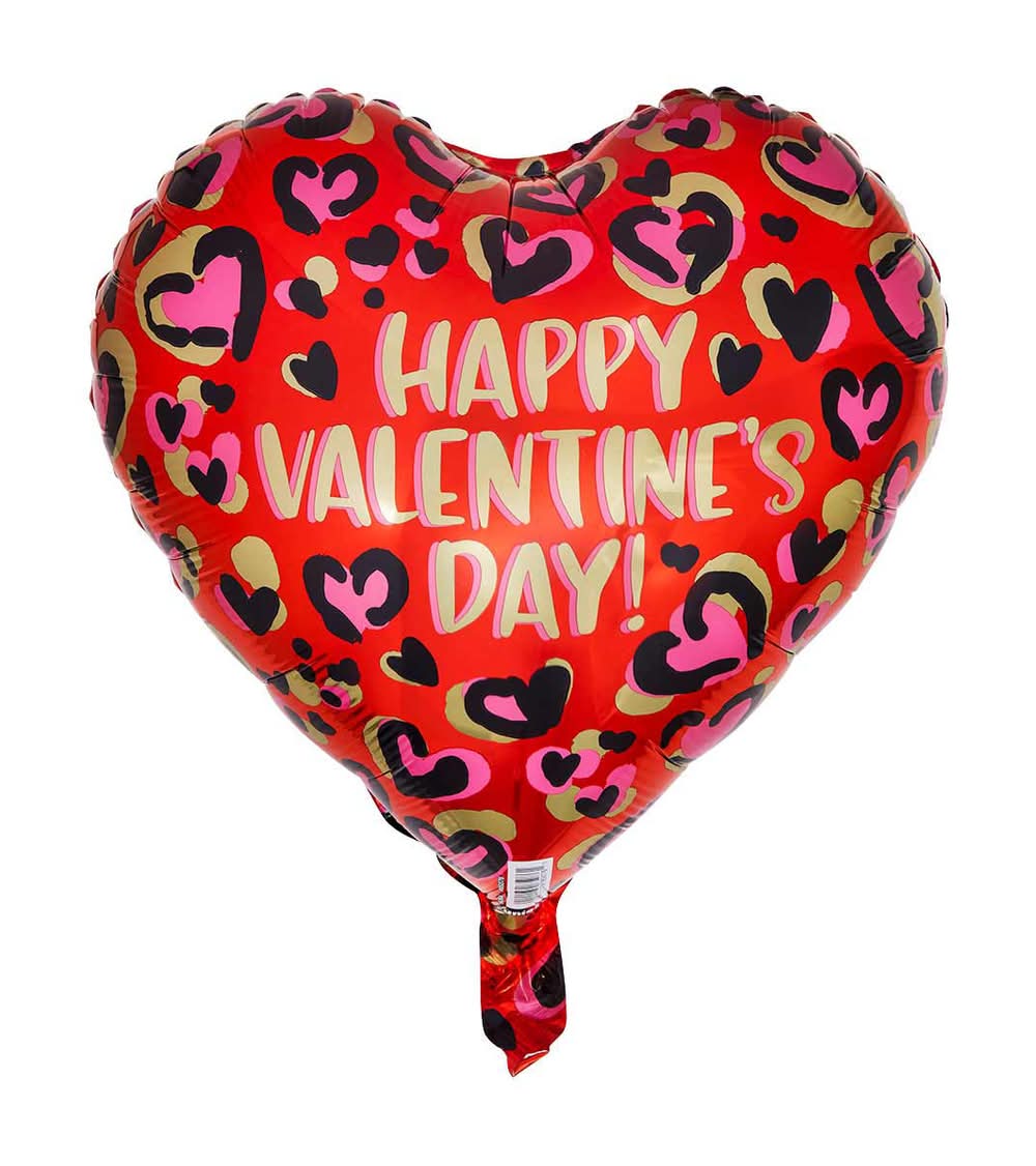 Foil Leopard Print Happy Valentine'S Day Heart Shaped Balloon With Curling Ribbon 17 In