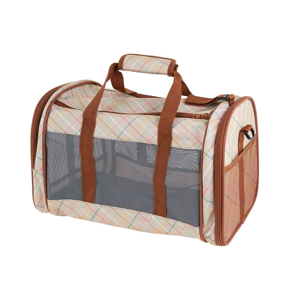 Whisker City® Tan Plaid Soft-Sided Cat Carrier (Color: Tan)