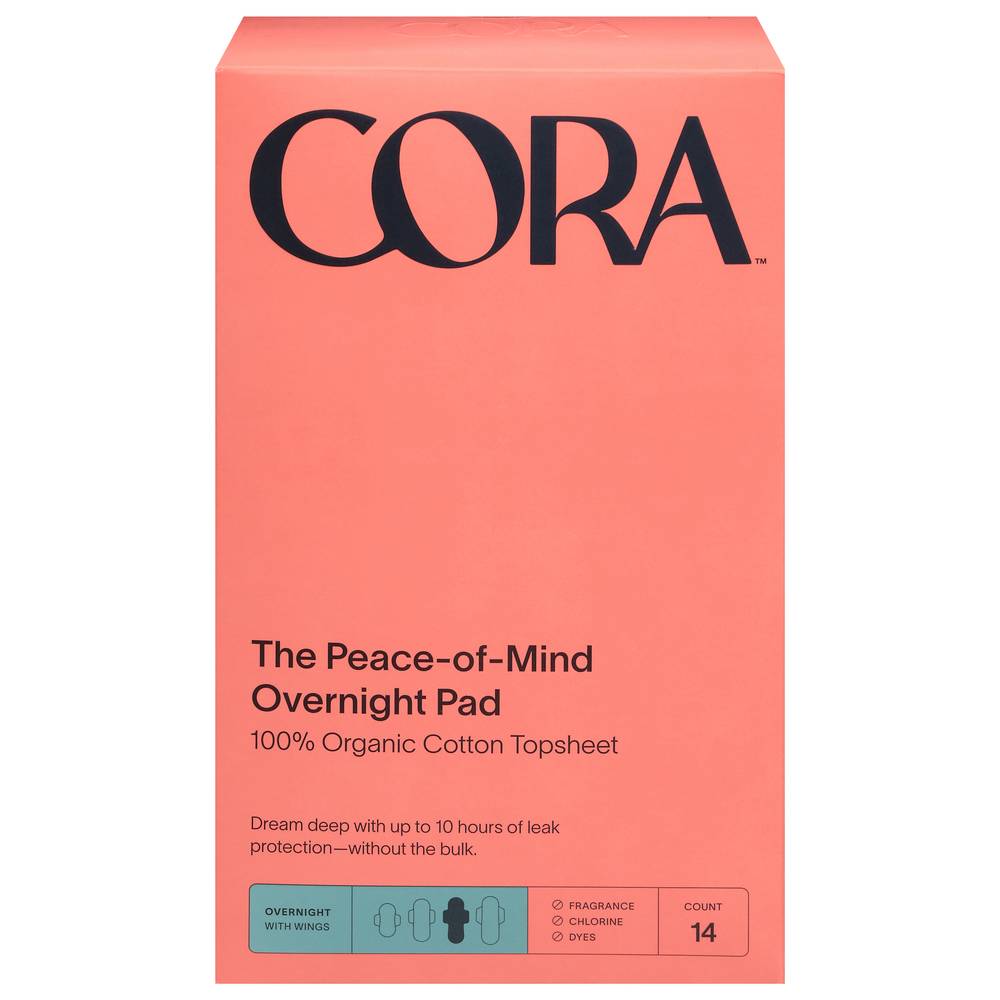 Cora Organic Cotton Topsheet Unscented Overnight Pads (14 ct)