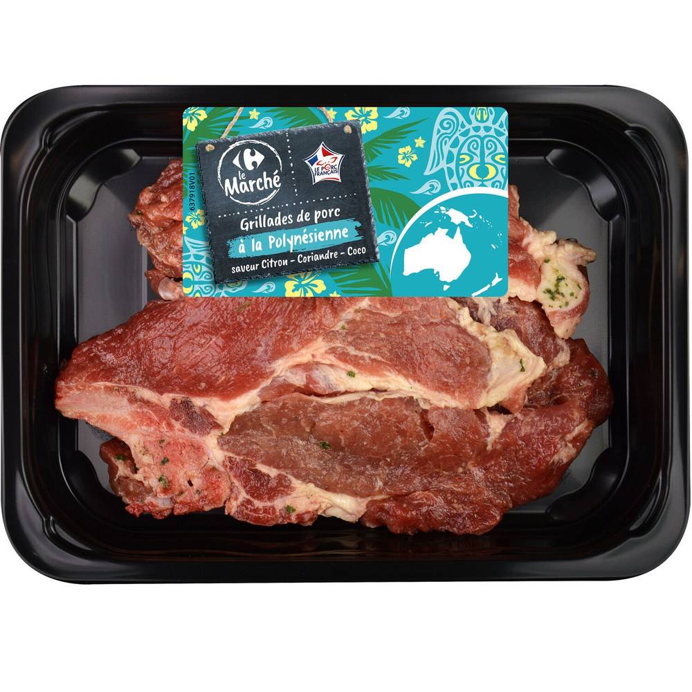 Carrefour Le Marché - Grillades de porc à la polynésienne, citron - coriandre - coco (350g)