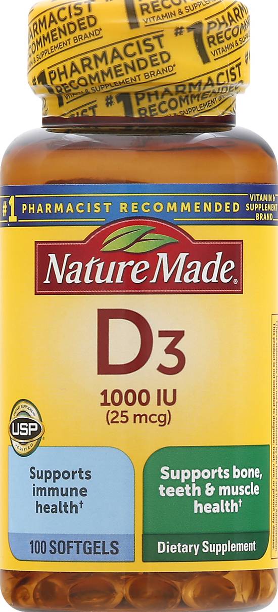 Nature Made Vitamin D3 1000 Iu 25 Mcg Dietary Supplement (100 ct)