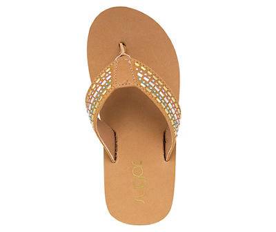 Sugar Kids Gem Stripe Thong Sandal, Size-12, Tan