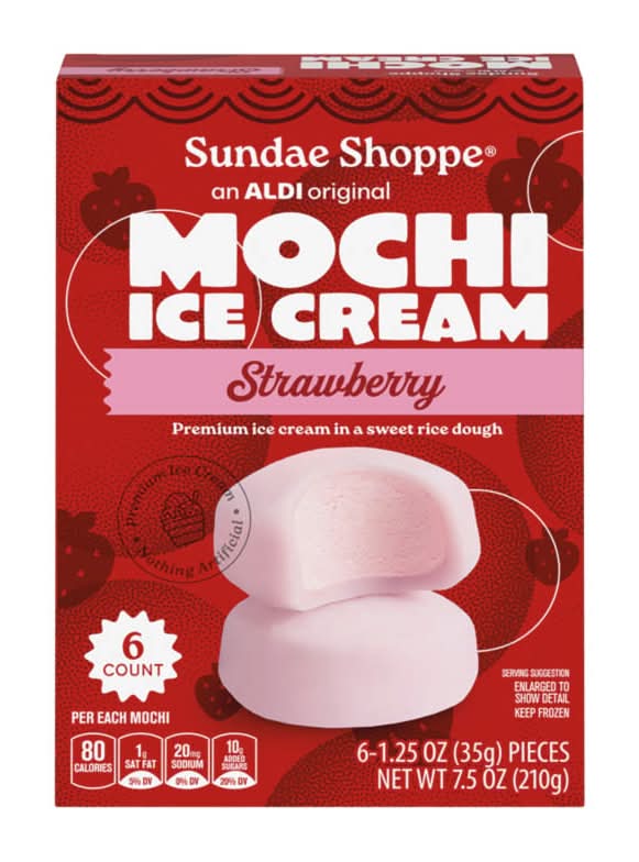 Sundae Shoppe Premium Mochi Ice Cream, Strawberry (6 x 1.25 oz)