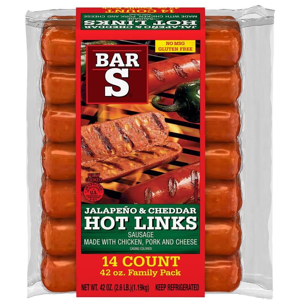 Bar-S Family pack Jalapeno & Cheddar Hot Links Sausages (42 oz, 14 ct)