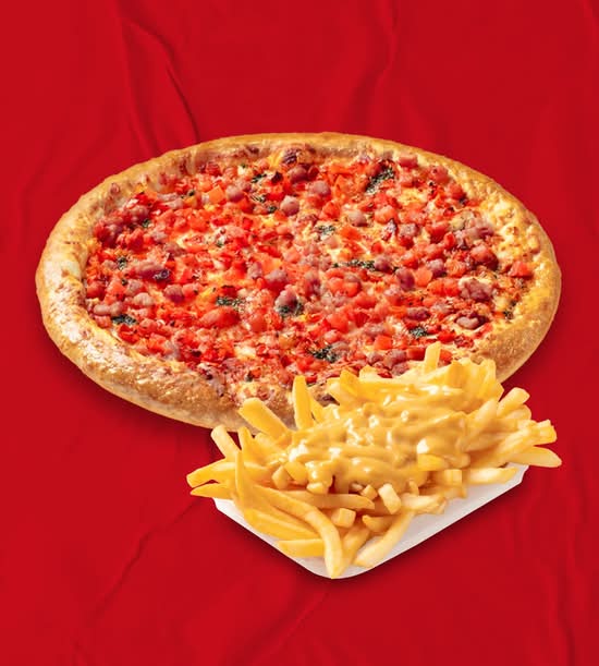 Italiana o Pepperoni Mediana y Papas salsa queso