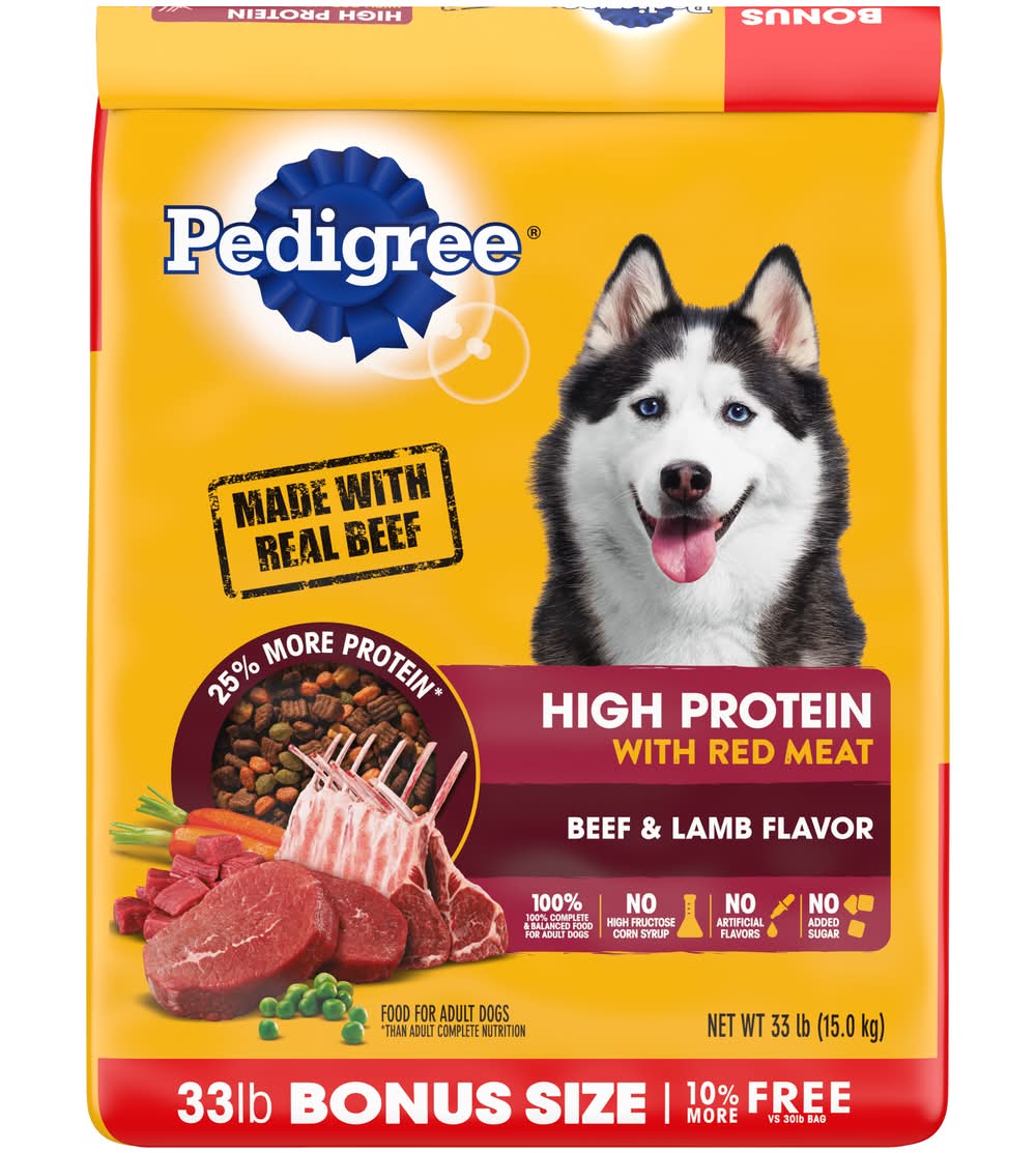 Pedigree High Protein Adult Dry Dog Food, Beef and Lamb (33 lbs)