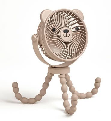 itzy ritzy Breeze 3-speed Stroller Fan With Rechargeable Battery, Tan Bear