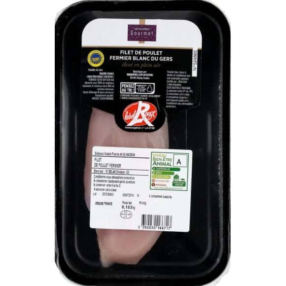 Monoprix Gourmet Filet De Poulet Fermier Label Rouge Blanc La Barquette De 1 = 140 G