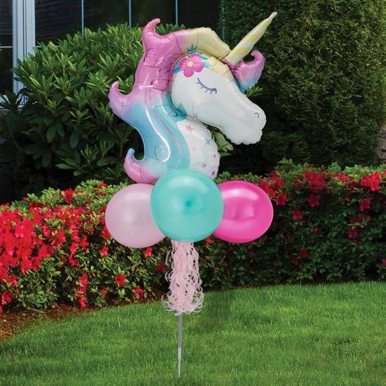 Uninflated Air-Filled Enchanted Unicorn Foil & Latex Balloon Yard Sign, 64in