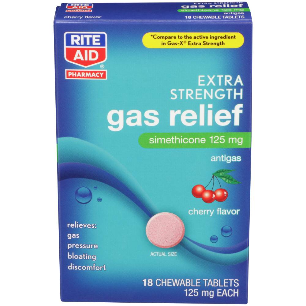 Rite Aid Extra Strength Gas Relief Chewable Tablets Cherry 125mg (18 ct)