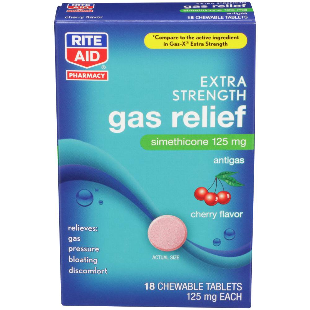 Rite Aid Extra Strength Gas Relief Simethicone Chewable Tablets, Cherry (18 ct)