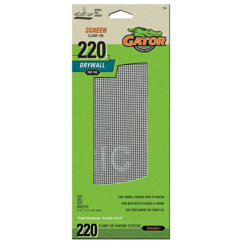 Gator Precut Drywall Sanding Screen Extra Fine 220-Grit Sheet Sandpaper 4.25-in W x 11.25-in L 5-Pack | 7103